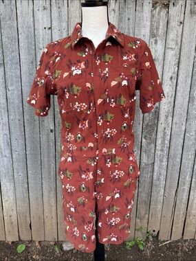 Duluth Rust Floral Gnome Bunny Romper XS Retired Print